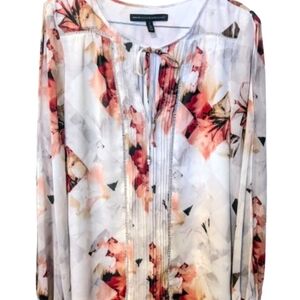 White House Black Market Top Sz 2 Floral Cold Shoulder Lined Blouse Relaxed